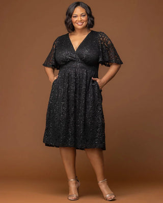 Starry Sequined Lace Cocktail Dress in Onyx