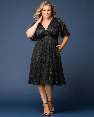 Starry Sequined Lace Cocktail Dress in Onyx