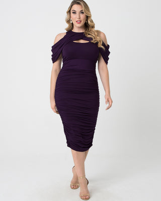 Bianca Ruched Dress in Plum