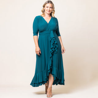 Veronica Ruffled Evening Gown in Teal Topaz