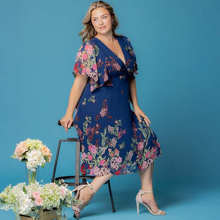 Breezy Border Print Cocktail Dress in Twilight Garden Border