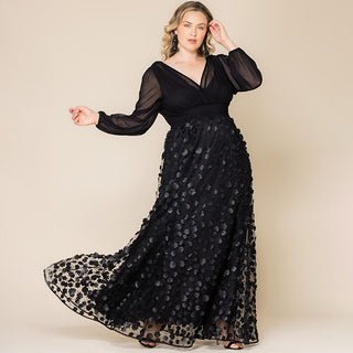 Blossoming Beauty Mesh Evening Gown in Onyx Blossoms