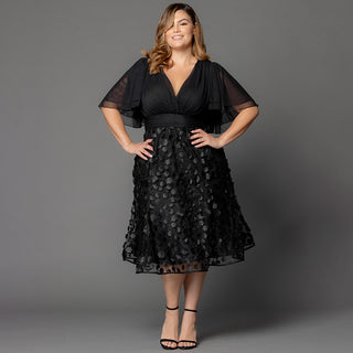 Pretty Petals Mesh Cocktail Dress in Onyx Blossoms