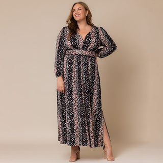 Kelsey Long Sleeve Maxi Dress in Black Floral Falls