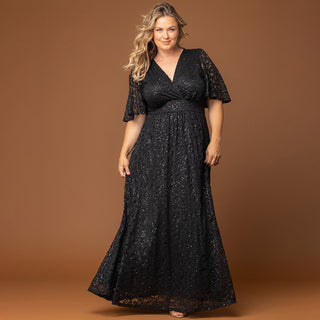 Luminous Sequin Lace Long Gown in Onyx