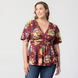 Encore Print Top in Bordeaux Blooms