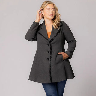 Juliette Winter Coat with Satin Trim in Graphite Grey