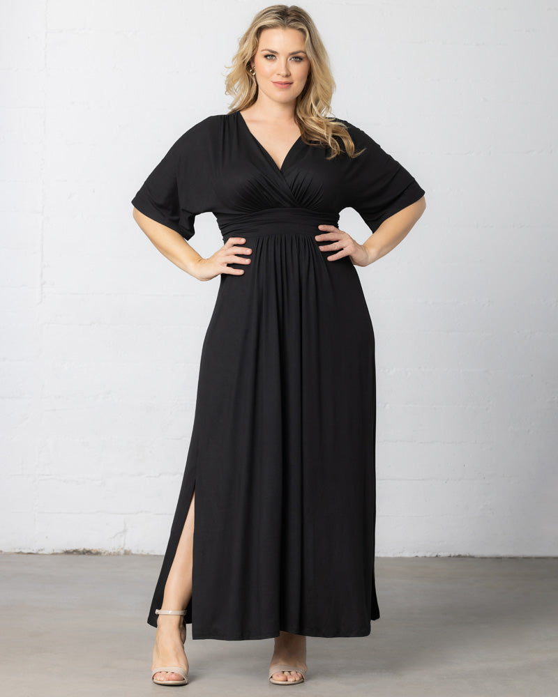 Plus Size Vienna Long Maxi Dress with Sleeves | Kiyonna