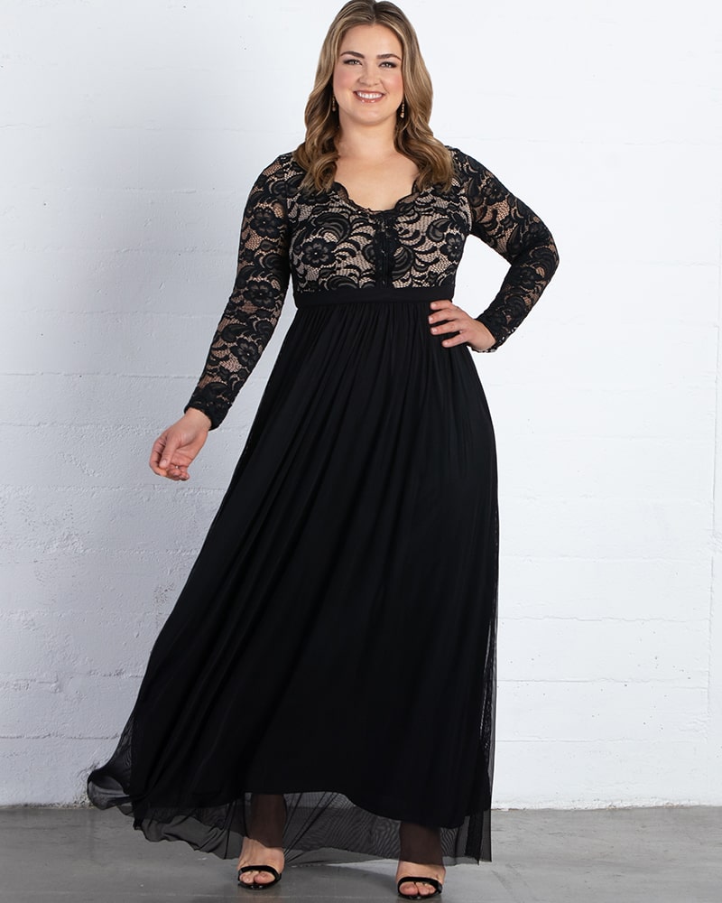 Plus Size Lace Evening Gown | Scalloped Neckline Dress – Kiyonna