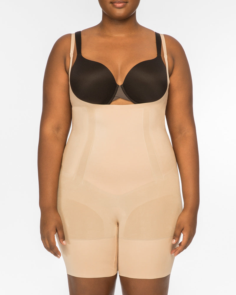 Spanx Oncore Open-bust Mid-thigh Soft Nude Bodysuit Plus Size 3x