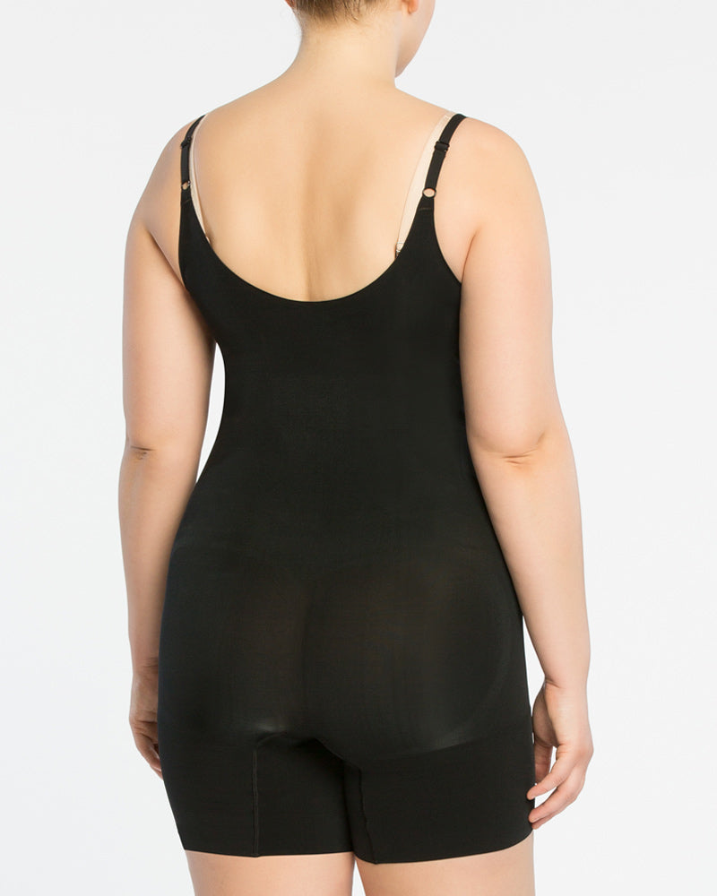 Spanx 10130R Women's OnCore Open-Bust Mid-Thigh Bodysuit Size S black